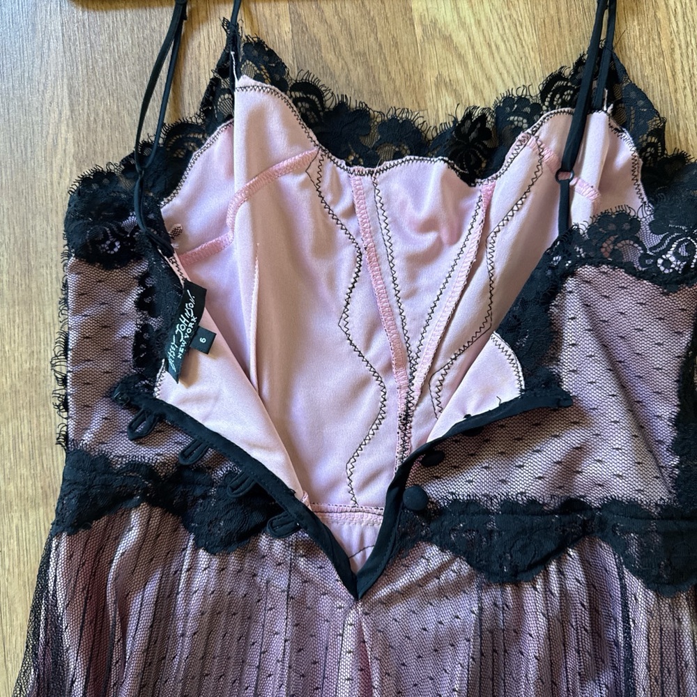 Betsey Johnson Dusty Rose and Black Lace Slip Dress - Picture 3 of 5